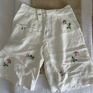Floral Embroidered White Shorts